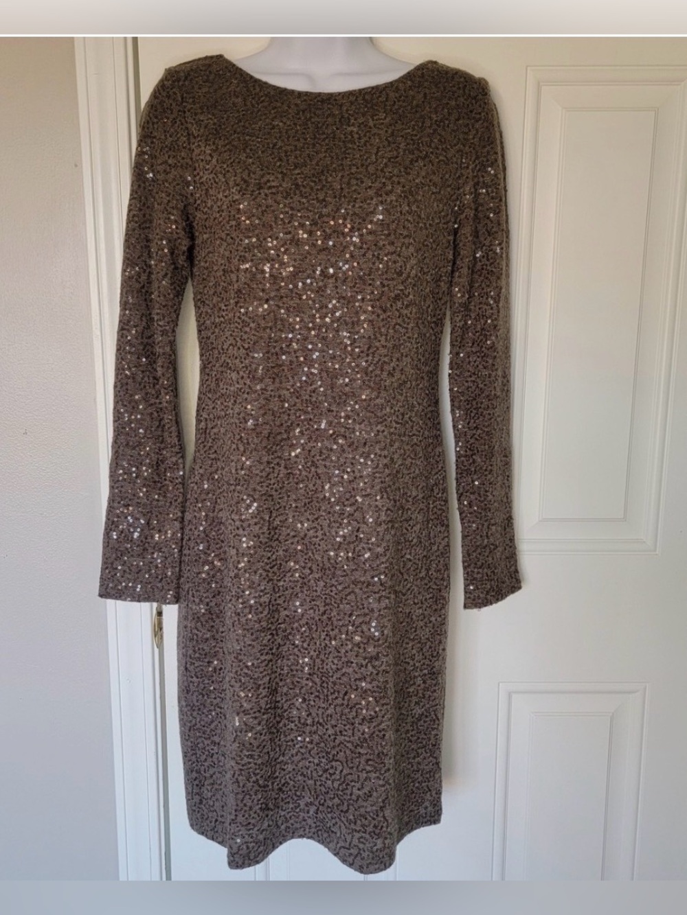 Alice + Olivia Nala chocolate sequin long-sleeve cocktail mini dress